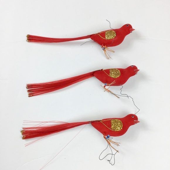 Vintage Christmas Ornaments Trio of Red Birds - Picture 5 of 8